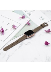 Fashion Thin Leather Band for Apple Watch 38 42mm 40 44mm Pin Watch Band for iWatch Series 6 5 4 3 2 1 SE Replacement Strap