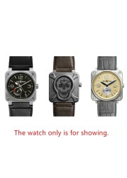 34mm*24mm Gray Blue Brown Leather Watch Band 3mm Thick Strap Belt Silver Black Pin Tongue Buckle