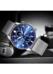 NEBOSI - Luxury Watches for Men, Military Chronograph, Quartz, Stainless Steel, Fashion