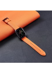 Business Style Strap for Apple Watch Series 40 44mm Litchi Grain Leather Buckle Band for iWatch 2 3 4 5 6 SE 38 42mm Watch Band