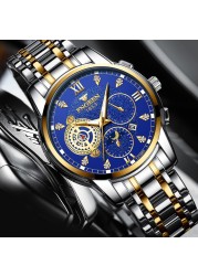 FNGEEN Fashion Luxury Men's Watches Stainless Steel Quartz Wristwatch Calendar Luminous Watch Men Business Casual Watch for Men