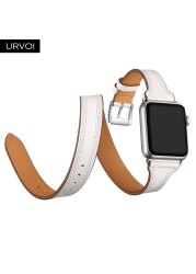 URVOI Double Round for Apple Watch Band Series 7 6 SE 5 4 3 Luxury Strap for iWatch Soft Genuine Leather Wrist Loop 40 41 44 45mm