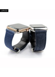 URVOI Band for Apple Watch Series 7 6 SE 5 4 3 2 1 Strap for iwatch Blue Denim Jeans Leather Back Band Classic Buckle 41 45mm