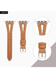 URVOI Leather Band for Apple Watch Series 7 6 SE 5 4 3 Strap for iwatch 41 45mm T Hole Flowers Printed Wrist Women Band