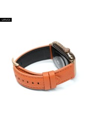 URVOI Band for Apple Watch Series 7 6 SE 5 4 321 Genuine Litchi Grain Leather Strap for iWatch Pin Buckle Black Rose Gold Buckle