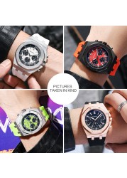 Fashion Quartz Watch Men Yellow Silicone Strap Chronograph Military Watches Sport Auto Date Wristwatch For Man Relogio