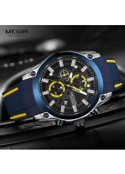 MEGIR Men Sports Military Watches Men Waterproof Fashion Blue Silicone Strap Wristwatch Man Luxury Top Brand Luminous Watch