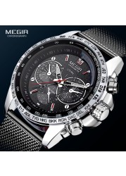 MEGIR Fashion Quartz Watches Men Luxury Mesh Strap Waterproof Wristwatch Decorative Chronograph Watch Man Relogio Masculino 1010