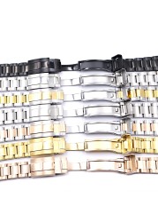 CARLYWET 20mm Middle Gold Solid Watch Band Curved End Screw Links Steel Clasp Bracelet For Rolex Oyster Subamriner Daytona GMT