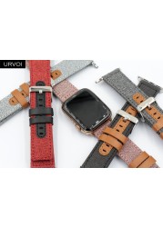 URVOI strap for apple watch 7 6 SE 5 4 3 2 1 band for iwatch canvas band 41 45mm outboard style leather back watch accessoiries