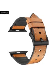 URVOI Strap for Apple Watch Series 7 6 SE 5 4 3 2 1 Leather Strap Silicone Back for iwatch Strap Breathable 41 45mm Buckle Black