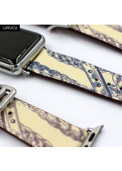 URVOI Printed One Round for Apple Watch Series 7 6 SE 5 4 3 2 Band Swift Leather Strap for iWatch 41 45mm Handmade Wristwatches 2020