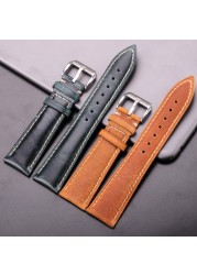 Oil Wax Genuine Leather Watchband Women Men Cowhide Watch Strap Band 18mm 20mm 22mm 24mm Watch Watch Bracelet Metal Clasp