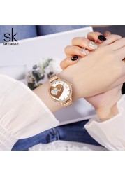 Fashion Casual Stainless Steel Women Quartz Watch Crystals Lady Holiday Gifts Beautiful Heart Rhinestone Dial Relojes Para Mujer