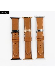 URVOI Deploy Buckle Band for Apple Watch 7 6 SE 5 4 3 Leather Strap for iwatch 41mm 45mm Single Round Design Butterfly Buckle