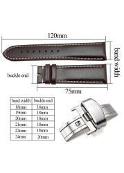 Soft Antique Watch Strap for Men and Women, Dark Brown, Genuine Leather, Metal, Butterfly Deployment Buckle, 18-24mm