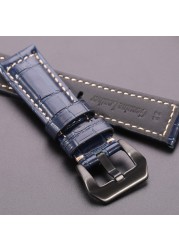 Cowhide Watchband Crocodile Pattern Women Men 20mm 22mm 24mm 5 Colors Watch Strap With Silver Black Steel Buckle Wrist Strap