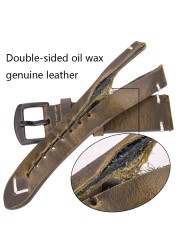 Oil Wax Genuine Leather Watch Band Handmade Cowhide Strap Women Men 18mm 20mm 22mm 24mm Quick Release Vintage Strap Accessories