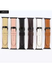 URVOI Deploy Buckle Strap for Apple Watch 7 6 SE 5 4 3 2 1 Strap for iwatch Strap Round Single Swift Leather Butterfly Buckle