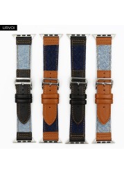 URVOI Jeans Strap for Apple Watch 7 6 SE 5 4 Leather Strap Jean Canvas Durable iwatch Wrist Strap Compatible Adapters