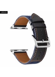 URVOI Canvas Band for Apple Watch Series 7 6 SE 5 4 3 2 1 Strap for iwatch 41 45mm Jeans with Leather Back Wrist Band 38 42mm