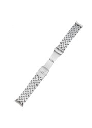 Carliot 22mm Silver Hollow Curved End Solid Links Replacement Watch Band Bracelet Double Push Clasp for Seiko