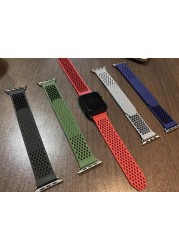 URVOI Band for Apple Watch Series 7 6 SE 5 4 3 2 Fluoro Rubber Strap for iWatch Soft Silicone Replacement Sport Band No Buckle