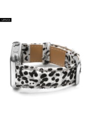 URVOI Band for Apple Watch 41 45mm Leather Strap for iwatch Series 7 6 SE 5 4 3 2 1 Horse Fur Leopard Print Pattern Comfortable