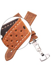 Genuine Leather Watch Band Bracelet 20mm 22mm 24mm Cowhide Vintage Watchband Deployment Clasp For Samsung Galaxy Watch 3 4 Strap