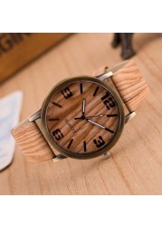 Hot Simulation Wooden Men's Quartz Watches Popular Casual Wooden Color Leather Strap Clock Creative Personality Male Wristwatch