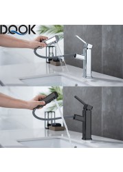 DQOK Bathroom Basin Faucets Basin Mixer Sink Faucet Pull Out Bathroom Water Mixer Chrome Brass Modern Washbasin Faucets Black