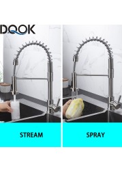 DQOK Matte Black Kitchen Faucet Deck Mounted Mixer Tap 360 Degree Rotation Stream Sprayer Nozzle Kitchen Sink Hot Cold Taps