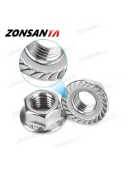 ZONSANTA160pcs حافة سداسية الأشكال المكسرات M3 M4 M5 M6 M8 M10 M12 304 الفولاذ المقاوم للصدأ العالمي Locknuts مجموعة تشكيلة كيت DIN6923