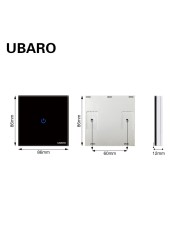 UBARO 86*86mm 433 RF Wireless Transmitter Controller Panel Tempered Glass Remote Manuel Button Without Battery 1/2/3 Gang