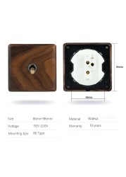 Avoir Black Walnut Solid Wood Wall Light Switches With LED Indicator Toggle Switch 1 2 3 4 Gang 2 Way EU French Electrical Socket