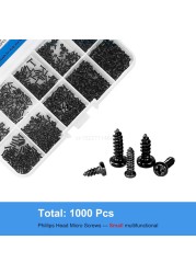 500/1000pcs/set M1 M1.2 M1.4 M1.7 Mix Pa Philips Head Micro Screws Round Head Self Tapping Electronic Small Wood Screws Kit