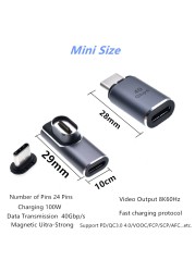 Magnetic USB C Adapter, 24 Pins USB3.1 40Gbps Data Transfer 8K 60Hz Video PD 100W Charge Compatible with MacBook Pro/Air