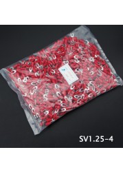 1000pcs SV 1.25 2 3.5-(3 4 5 6) Insulated Wire Terminals Electrical Lug Crimp Terminal 1.5-2.5mm-4mm 16-14 awg