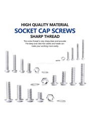 860pcs M2 M3 M4 M5 Hex Hexagon Socket Screw Set Stainless Steel Flat Round Cap Head Screw Kit Screws and Nuts Allen Bolts Set