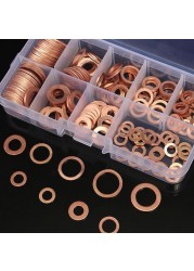 200pcs Copper Washer Gasket Nut and Bolt Flat Ring Set Assortment with Box // M8/M10/M12/M14 for Swamp Sockets