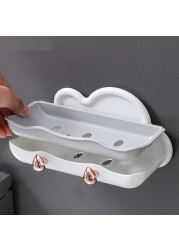 Wall Mounted Soap Holder With 2pcs Hook Creative PP Clouds Shape Soap Basket Multifunctional Bathroom Storage Rack Soap Dishes