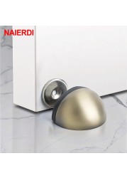 NAIERDI Stainless Steel Rubber Magnetic Door Stopper Non Punching Sticker Hidden Door Holders Floor Mounted Nail-Free Door Stops