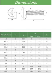 M1.6 screw 50pcs 304 stainless steel philips flat countersunk head bolt 1.6mm grub screws for laptop repair