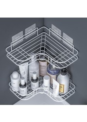 Bathroom kitchen Punch Corner Frame Shower Shelf Wrought Iron Shampoo Storage Rack Holder with Suction Cup bathroom accessories