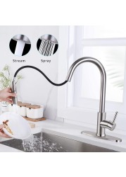 Brushed Nickel Touch Kitchen Faucets With Pull Down Sprayer Automatic Sensor Kitchen Mixer Tap Hot Cold Pull Out Touch Faucet