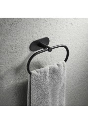 No Drilling Stainless Steel Self Adhesive Towel Bar Paper Holder Clothes Hook Towel Ring Black Golden Bathroom Accessories Set