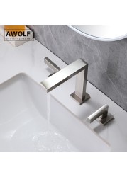 Chrome Bathroom Basin Sink Faucet Solid Brass Brushed Nickel Surface Mounted Dual Handle Three Holes Black Hot Cold Mixer ML8132