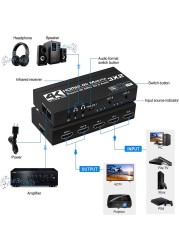 2021 3x2 Matrix splitter splitter with SPDIF and L/R 3.5mm HDR HDMI-compatible Switch 4x2 Support HDCP 2.2 Arc 3D 4K@60Hz for PS5