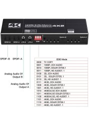 4K60Hz HDMI-متوافق مع مصفوفة 4x 2 موزع فصل دعم HDCP 2.2 IR التحكم عن بعد التبديل 4x2 Spdif 4K 4x2 مصفوفة التبديل