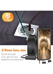 3.9mm HD Endoscope Camera Mirco USB Type-C OTG Video Car Inspection Borescope Snake Flexible Endoscope Cable For Android Windows